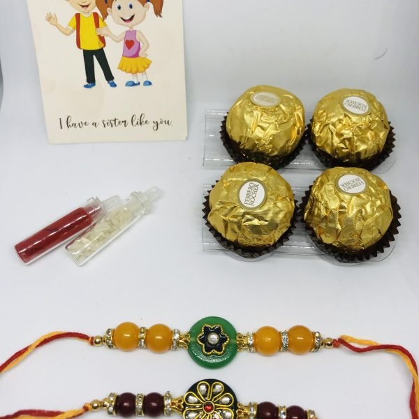 Dual Beaded Rakhi Combo set with Chocolates