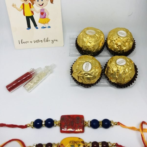 Handmade Yellow & Red Beaded Rakhi Combo
