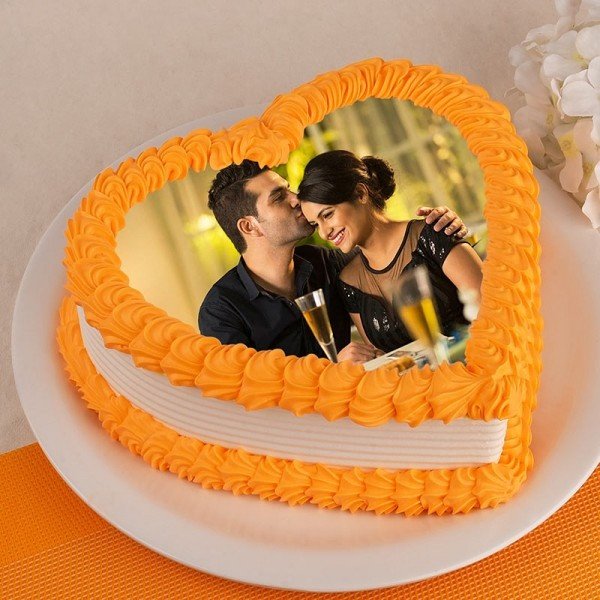Pineapple Heart Shape Photo Cake